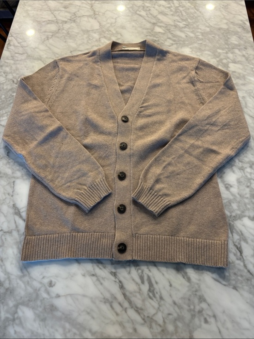 Everlane Men's Taupe Button-Up V-Neck Cardigan